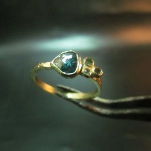 14k yellow gold Blue Diamond and Tourmalines ring.